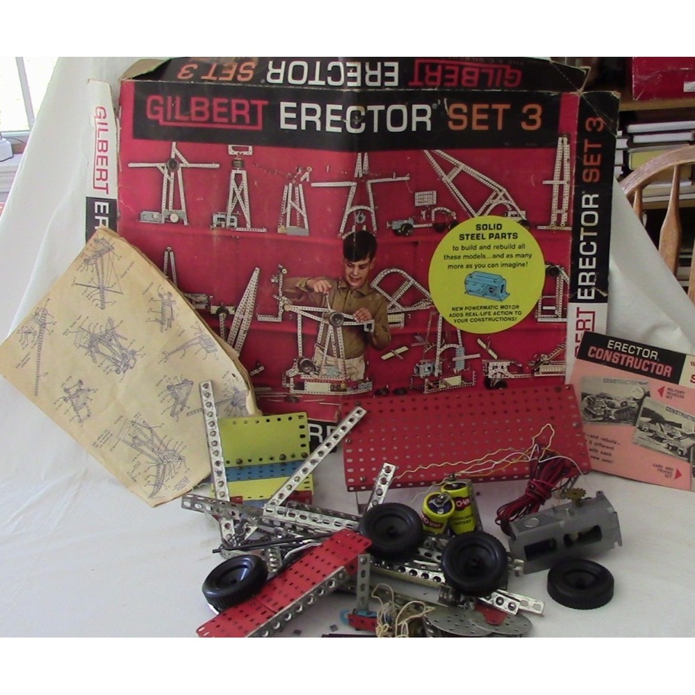Vintage Gilbert Erector Set #3 W/ Powermatic Motor Not Complete W/Manuals